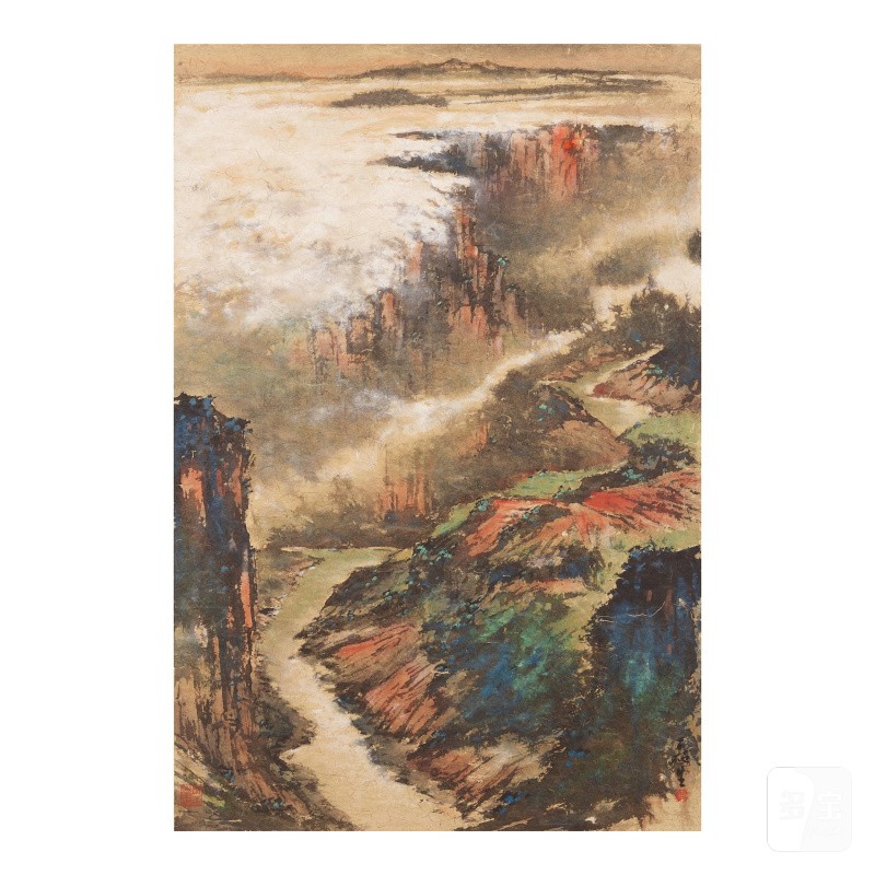 黃磊生（生於1928） 溪山雲海 設色紙本 畫框 | HUANG LEISHENG (B.1928)